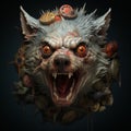 Grotesque Wolf Head Art: A Fusion Of Goblincore And Explosive Wildlife