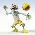 Grotesque Zombie Volleyball: Acidic And Luminous 3d Render In Maya