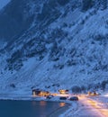 Grotfjord Village At Christmas Time,  Aerial View,  Kvaloya, Tromso, Norway Royalty Free Stock Photo