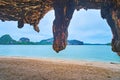 In grotto of James Bond Island, Phang Nga Bay, Thailand Royalty Free Stock Photo