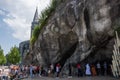 Grotto Masabiel - a cave in the rock, the site of the apparitions of Our Lady of Lourdes Royalty Free Stock Photo