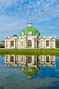 The Grotto Pavilion with reflection in water in park Kuskovo Royalty Free Stock Photo