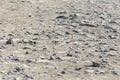 Ground ballast texture. Stones, fine sand road background. Flat lay, top view gravel, copy space