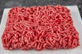 Ground beef. Fresh Raw mince, Minced beef, ground meat with herbs and spices on black plate Royalty Free Stock Photo