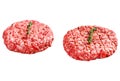 The ground beef patties, minced meat cutlets. Isolated on white background. Royalty Free Stock Photo