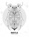 Ground beetle silhouette with gears. Punk style. Beetle illustration