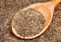 Ground black pepper (Piper nigrum) with wooden spoon Royalty Free Stock Photo