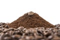 Ground coffee and coffee beans Royalty Free Stock Photo