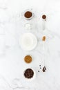 Ground Coffee and Beans, White and Brown Sugar and Coffee Cup