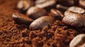 ground coffee and coffee beans close-up Royalty Free Stock Photo