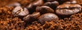 ground coffee and coffee beans close-up Royalty Free Stock Photo