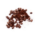 Ground coffee with coffee beans