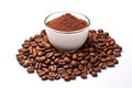 Ground coffee in cup on white Royalty Free Stock Photo