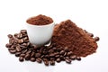 Ground coffee in cup on white Royalty Free Stock Photo