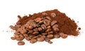Ground coffee and grain Royalty Free Stock Photo