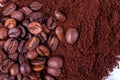 Ground coffee and grain Royalty Free Stock Photo