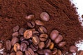 Ground coffee and grain Royalty Free Stock Photo