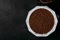 Ground coffee. Coffee moka pot make on dark background Royalty Free Stock Photo