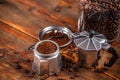 Ground coffee and moka pot Royalty Free Stock Photo