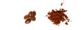 Ground coffee and roasted beans on a white background, isolated. Royalty Free Stock Photo