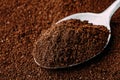 Ground coffee in spoon close-up