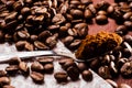 ground coffee. Spoon ground coffe Royalty Free Stock Photo