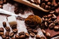 ground coffee.Spoon ground coffe Royalty Free Stock Photo