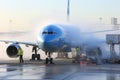 Ground crew provides deicing, spraying the aircraft, which prevents the occurrence of frost