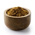 Ground cumin in dark wood bowl. Royalty Free Stock Photo