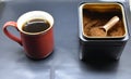 Ground Filter Coffee and a cup of coffee Royalty Free Stock Photo