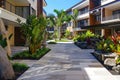 ground floor patios with privacy landscaping at a deluxe complex