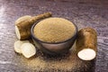 Ground flour and toasted Brazilian cassava, called polvilho, cassava starch, carimÃÂ£ or gum, starch, castelinha or uaipi, maniva