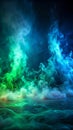 Ground green and blue fog background. 3d rendering. Smoke cloud scene