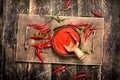 Ground hot chili pepper in a bowl. Royalty Free Stock Photo