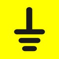 Ground icon, sign. Electrical symbol isolated on yellow background. ESD, EPA. Common ground point. Electrostatic