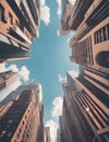 Newyork city street from below Large buildin