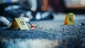 A Ground Level Shot of Evidence on a Crime Scene Investigated by Forensics. A Photo of Numbered Royalty Free Stock Photo