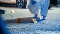 A Ground Level Shot of Evidence on a Crime Scene Investigated by Forensics. A Photo of Numbered Royalty Free Stock Photo