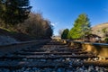 Ground Level View of Railroad Tracks in the Mountains Royalty Free Stock Photo