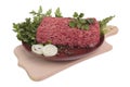 Ground meat with onion and parsley.