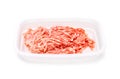 Ground pork in plastic tray isolated on white background Royalty Free Stock Photo