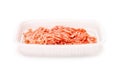 Ground pork in plastic tray isolated on white background Royalty Free Stock Photo