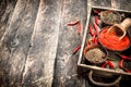 Ground red hot chili pepper on a tray. Royalty Free Stock Photo