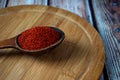 Ground red hot pepper in a wooden spoon Royalty Free Stock Photo