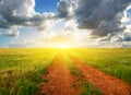 Ground road to sunset Royalty Free Stock Photo