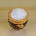 Ground rock salt in a pot