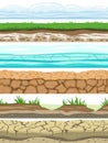 Ground seamless levels. Desert grounded land soil ice grass texture water stone surfaces. Game ui vector