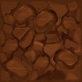 Ground texture, soil top view in cartoon style seamless. Game interface background, brown earth.