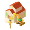 Ground work icon isometric vector. Large jackhammer near church building icon