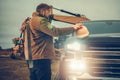 Ground Works Contractor Worker Next to His Pickup Truck Royalty Free Stock Photo